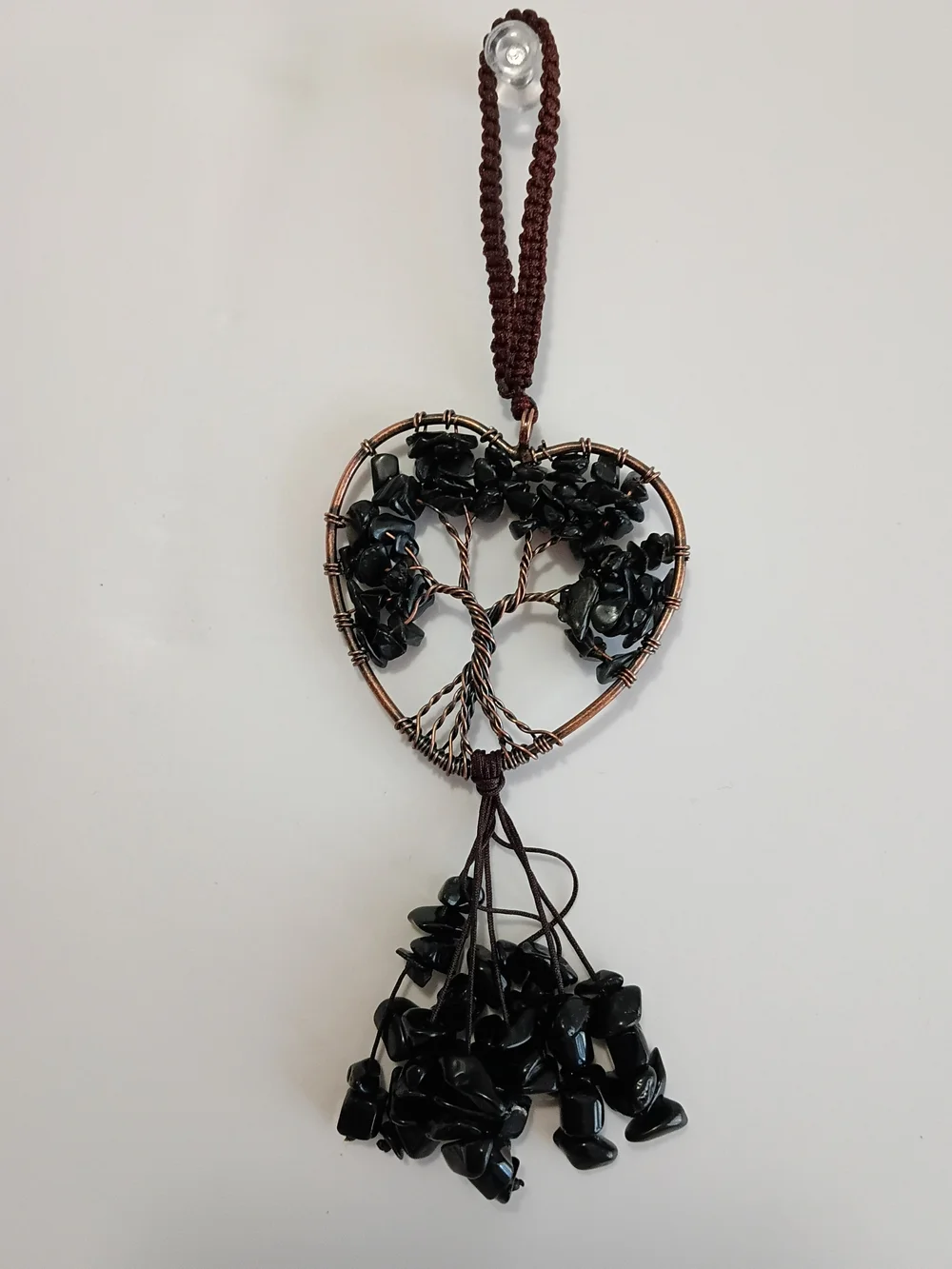 Handcrafted Heart Tree of Life Pendant Necklace - Black Gemstones